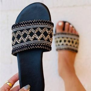 Ladies Roma Black Geometric Summer Slides Size 42